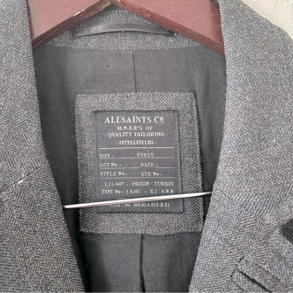 AllSaints Spitalfield Wool Men's‎ Harvard Coat Charcoal Blazer Overcoat Size 40